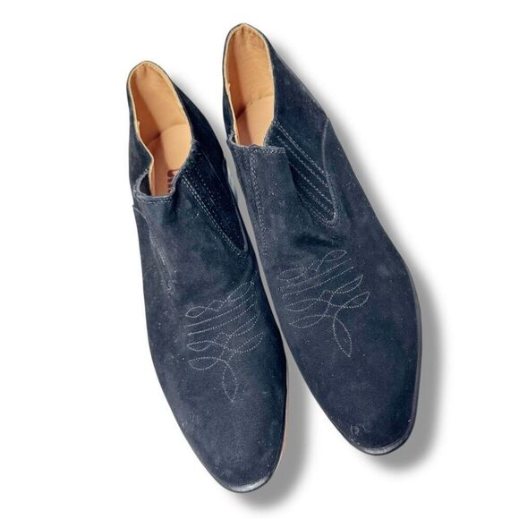 Chamula Western Ankle Booties Black Suede Leather Ante Negro US Size 8.5 - Picture 3 of 8